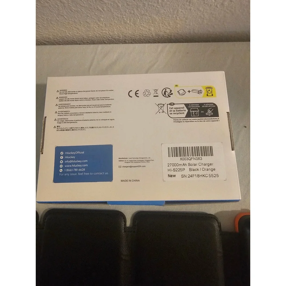 Hiluckey 27000mAh Solar Power Bank Charger 4 Panels HI-S225P Black